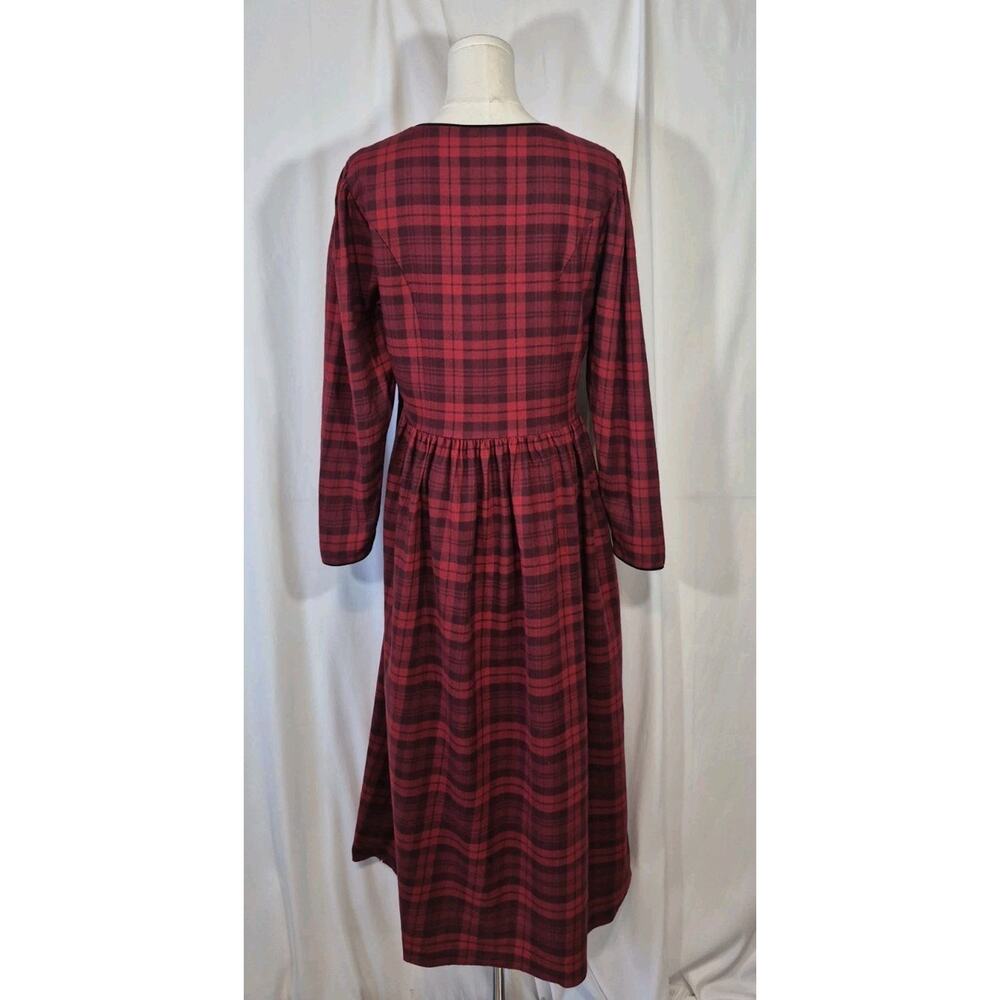 Vintage Laura Ashley Red Plaid Wool Blend Tartan Midi Dress US 12 - Picture 9 of 12